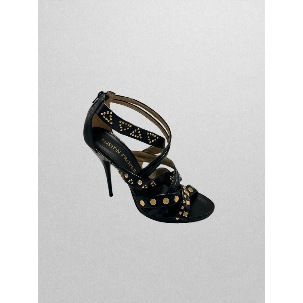 Boston Proper Black Strappy Heel with Gold Studs